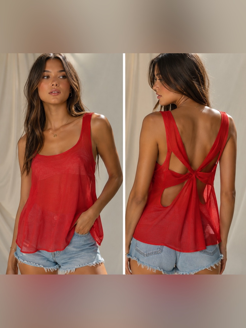 Charlotte Russe Coral Tank Top with Cut-Out Back M